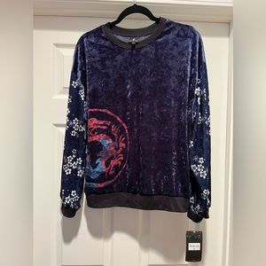 Disney Princess Mulan Blue Velour Long Sleeve Sweatshirt Size XL